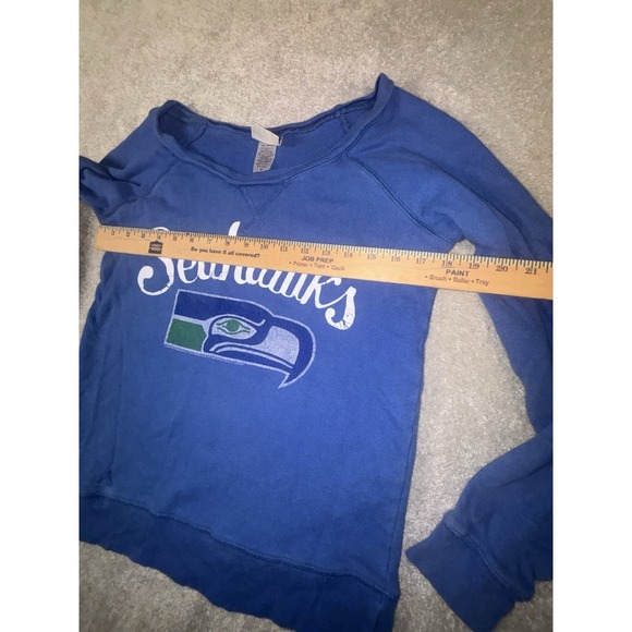 SEATTLE SEAHAWKS Blue Wide-Neck RETRO NFL FOOTBALL SWEATSHIRT Team Fan Women's S - Picture 5 of 7